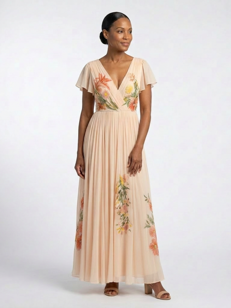 Pleated Floral Maxi Dress