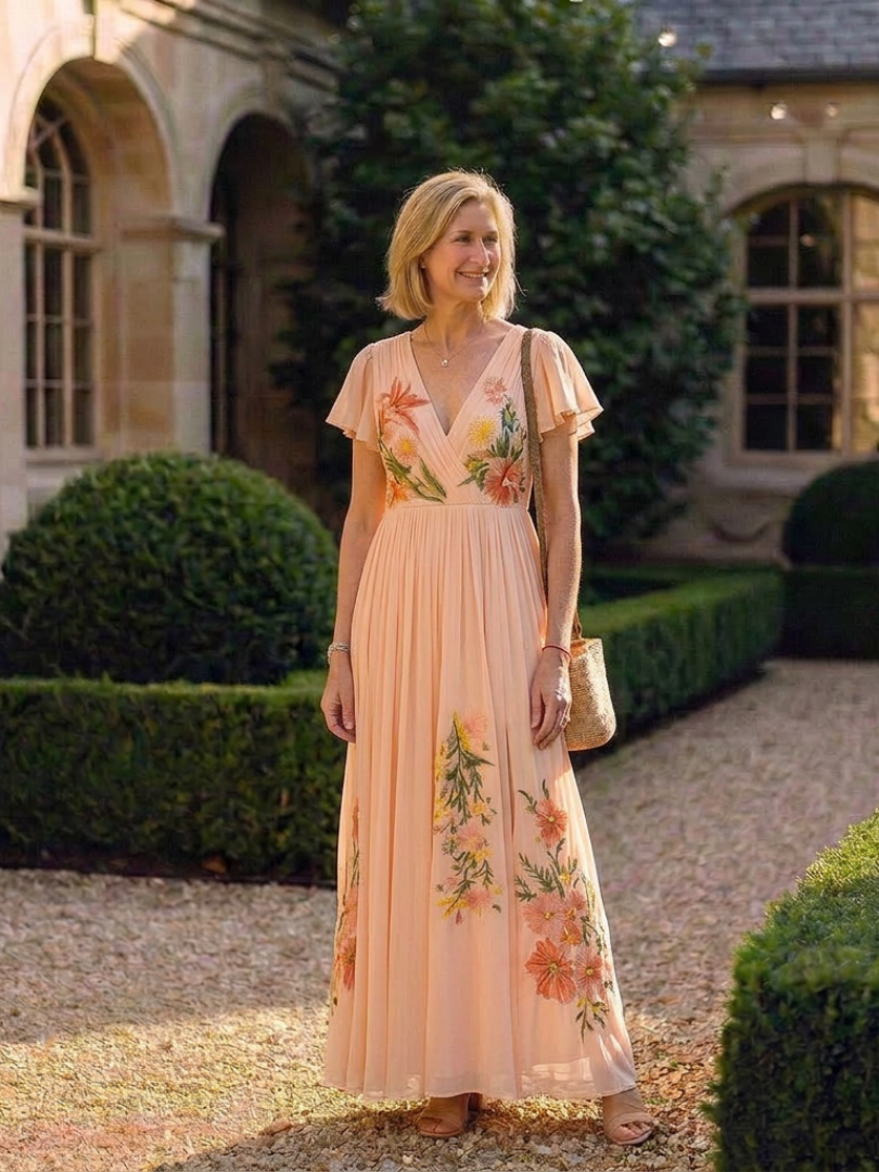 Pleated Floral Maxi Dress