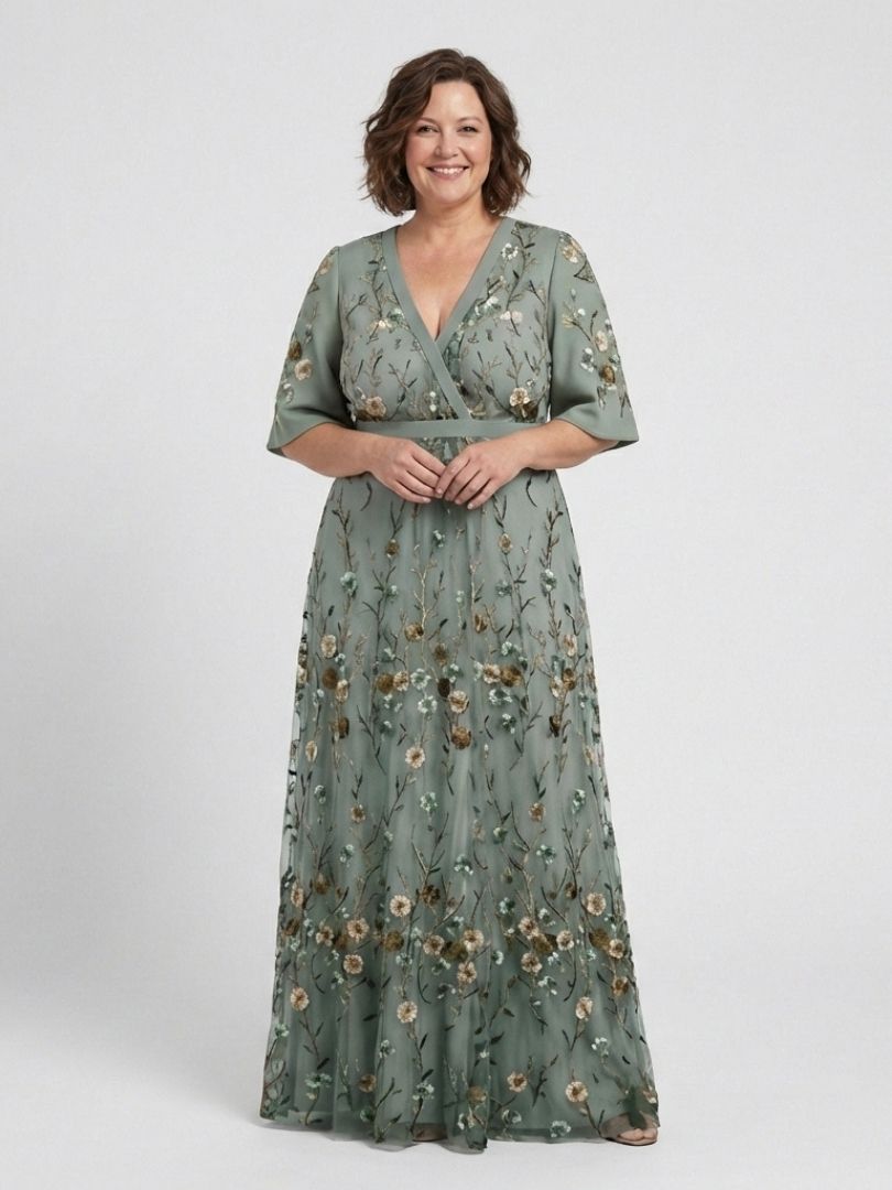 Embroidered Mesh Maxi Dress
