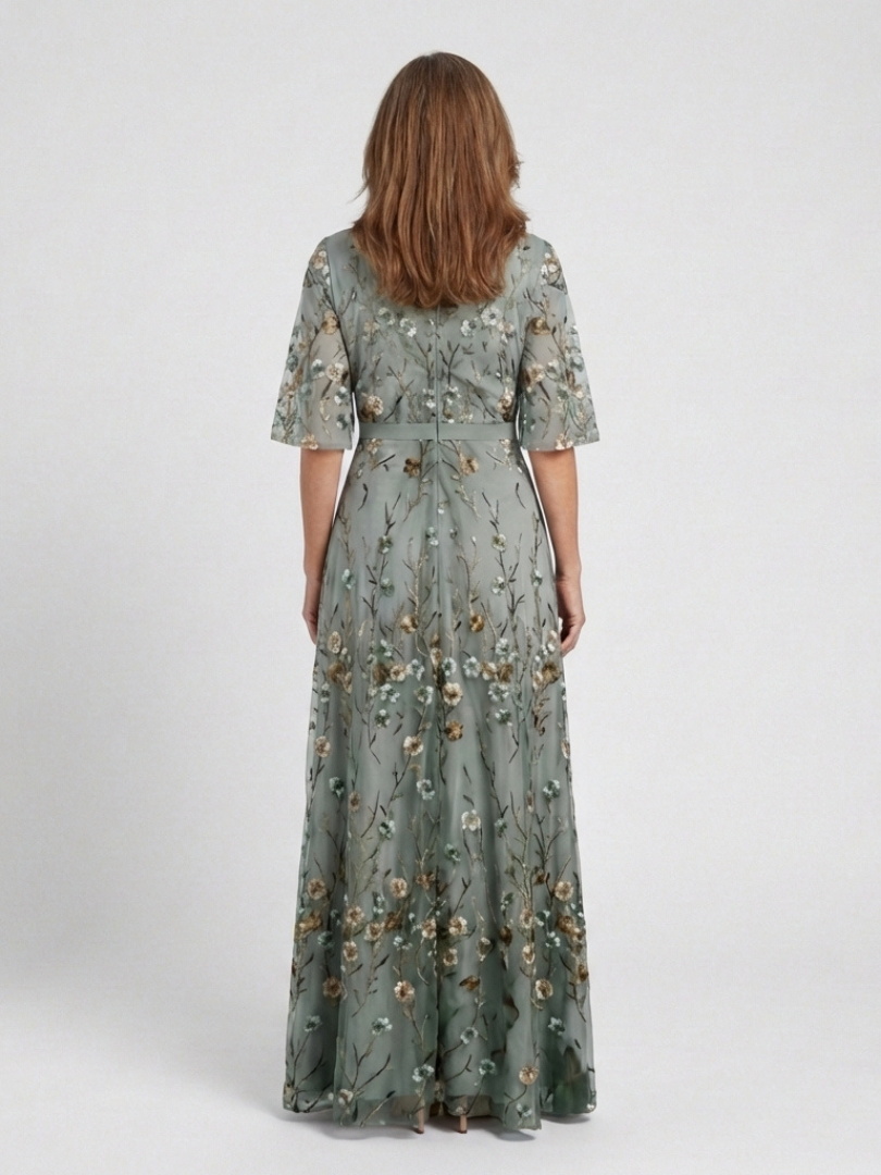 Embroidered Mesh Maxi Dress