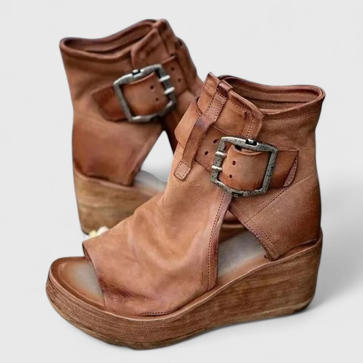 Buckle Strap Comfort Wedge Boots
