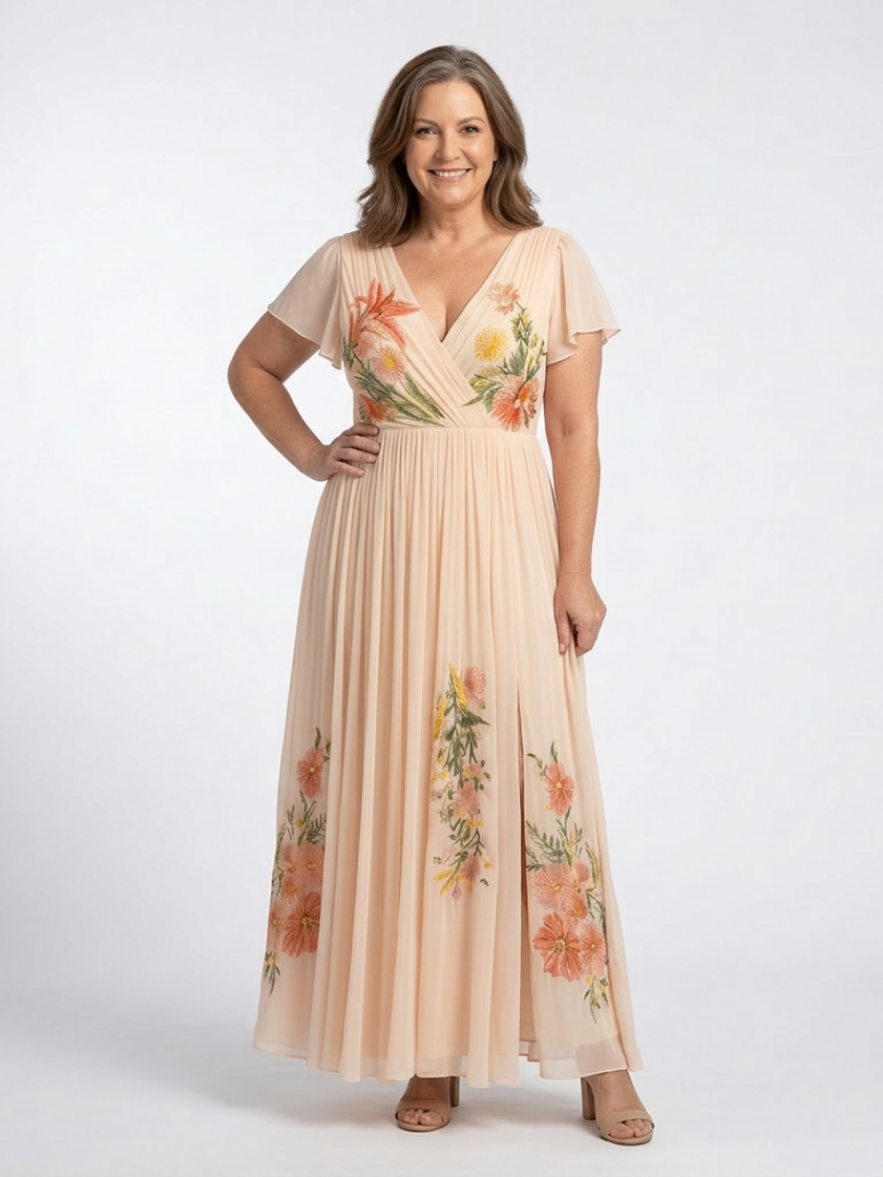 Pleated Floral Maxi Dress