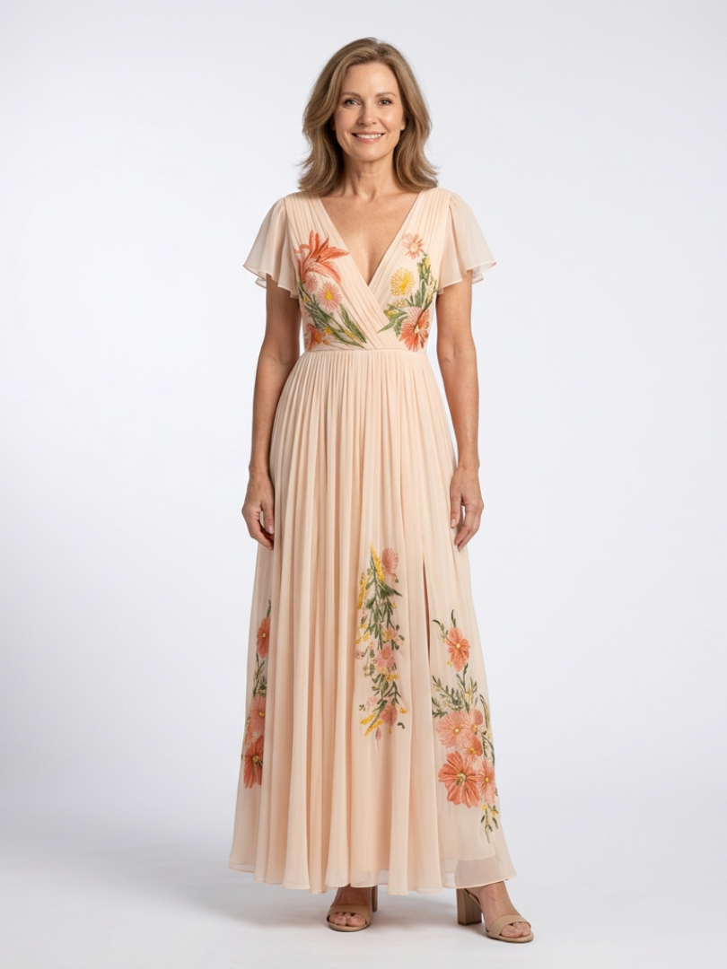 Pleated Floral Maxi Dress